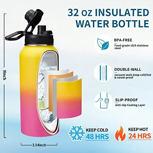 1 Gallon Water Bottle with Straw - 128oz Stainless Steel Water Jug with Sleeve Carrier Bag, Auto Spout Lid, Paracord Handle, Large Insulated Water Bottles Gallon Water Jug, Metal Hydro Thermo Flask