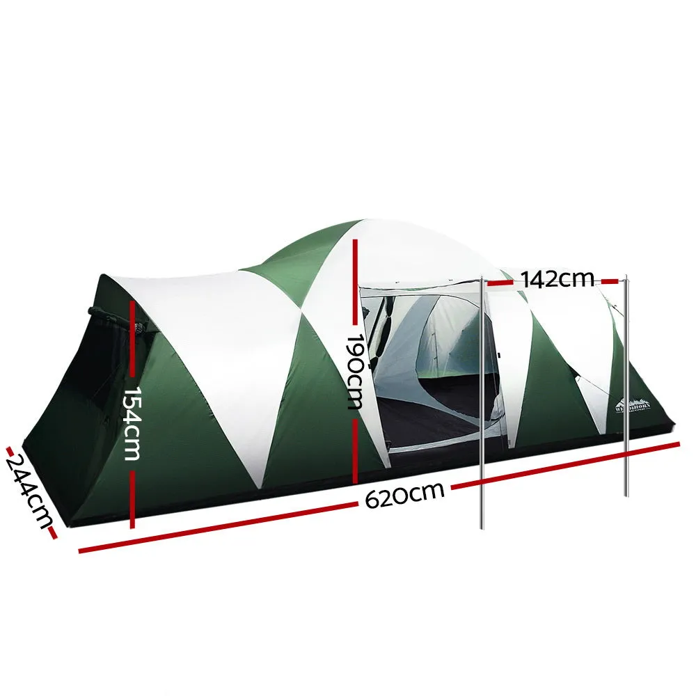 12 Person Tent Camping Hiking Beach Tents 3 Rooms Mesh Windows Green