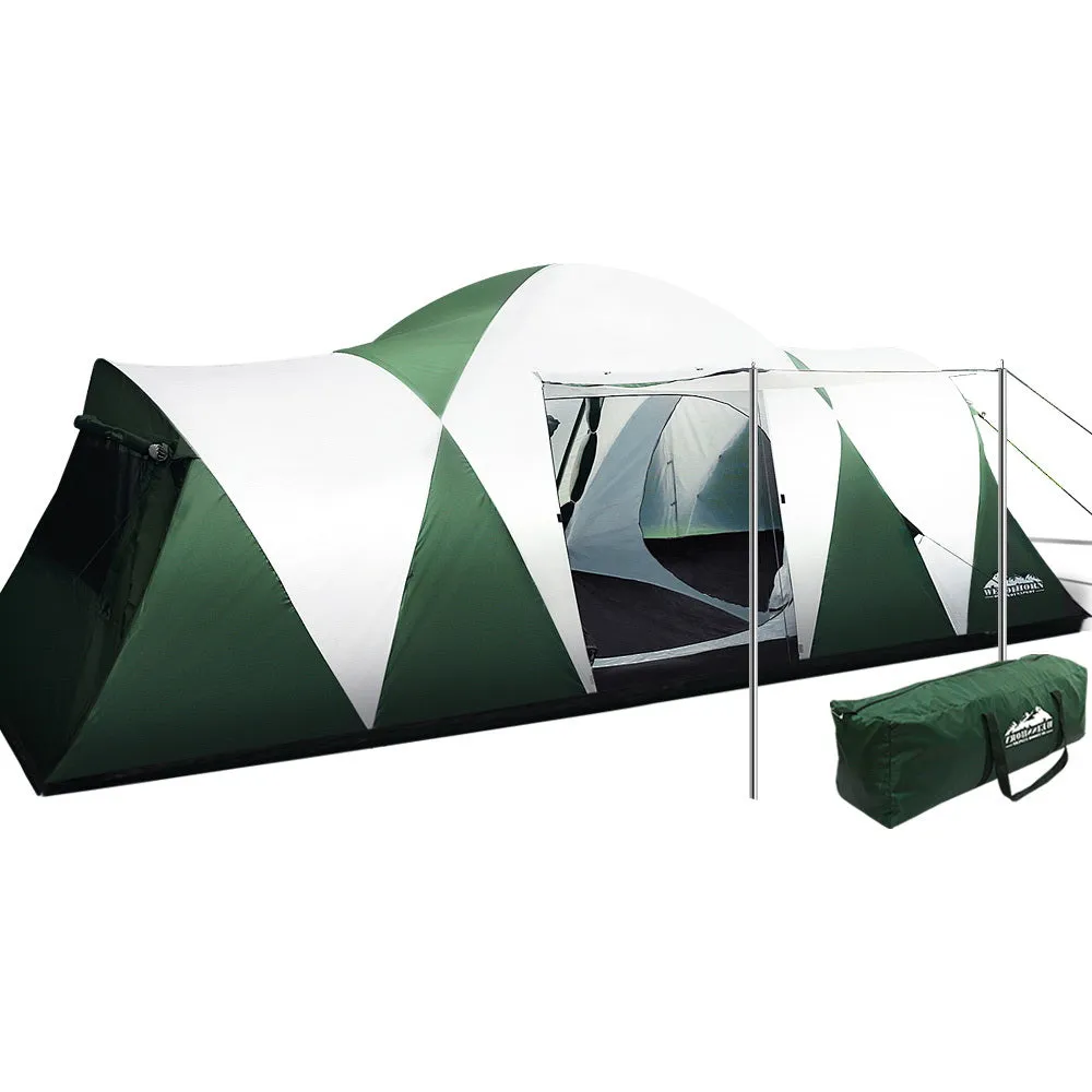 12 Person Tent Camping Hiking Beach Tents 3 Rooms Mesh Windows Green