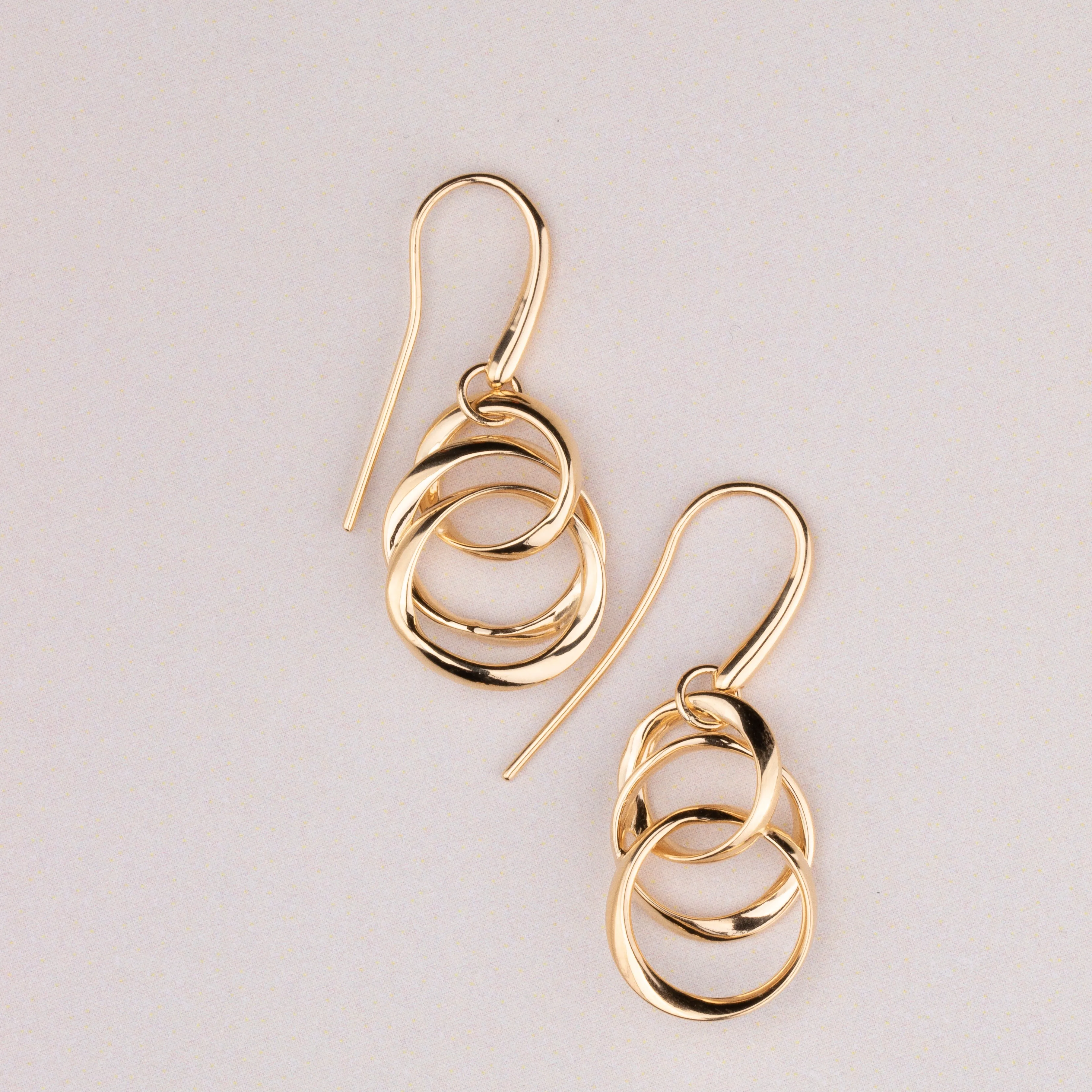 14ct Yellow Gold Triple Circle Hook Earrings