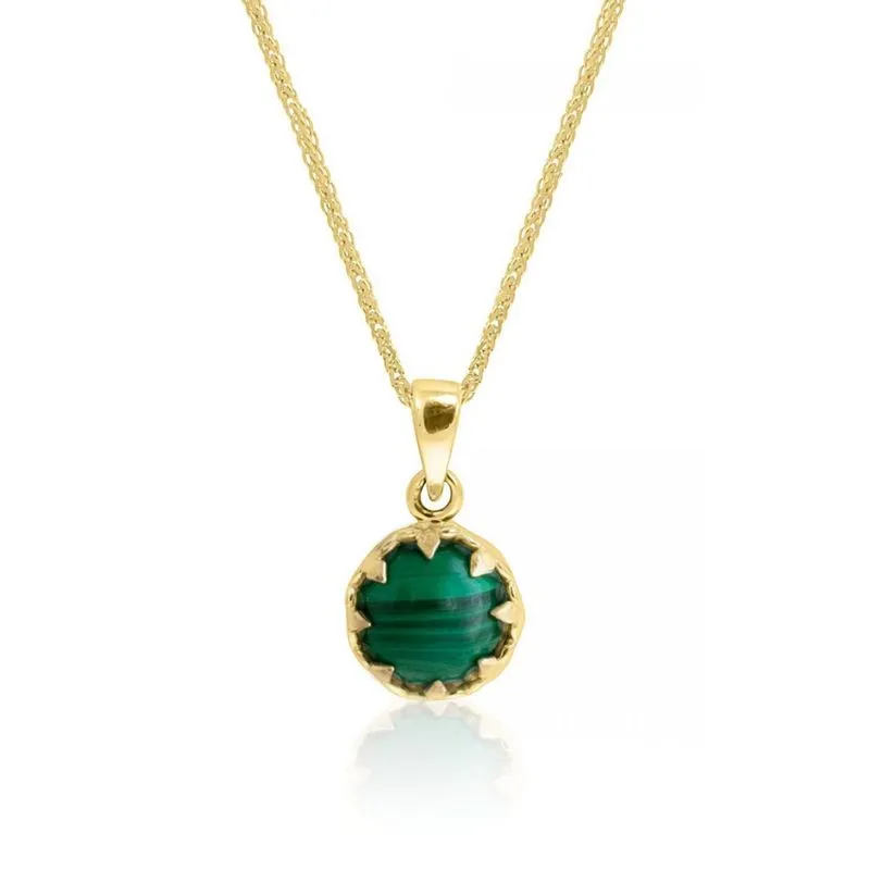 14k Gold Green Malachite 8mm Decorate Round Necklace