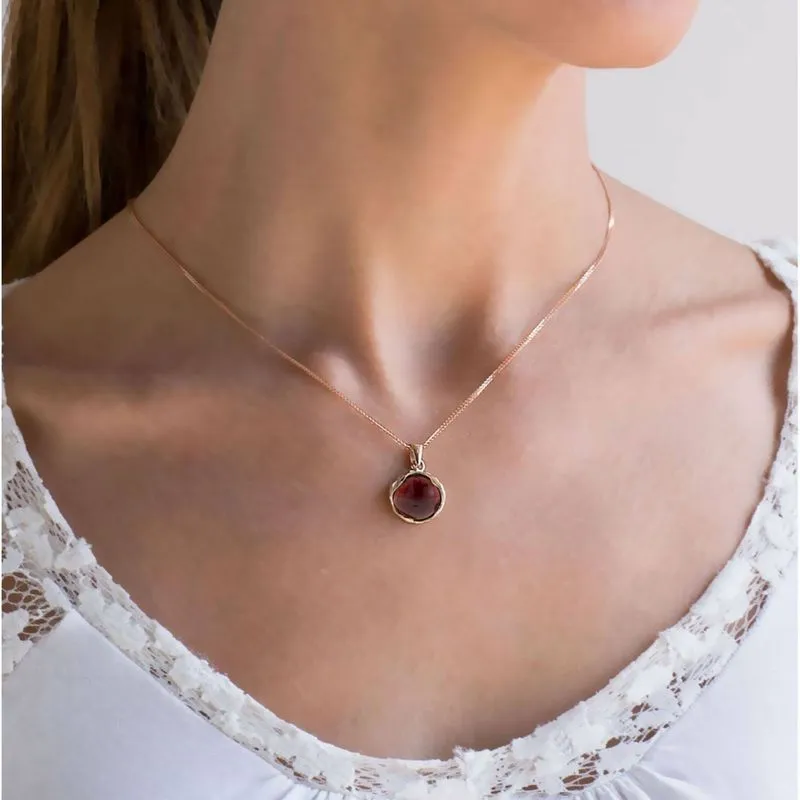 14K Rose Gold Round Red Garnet 12mm Pendant