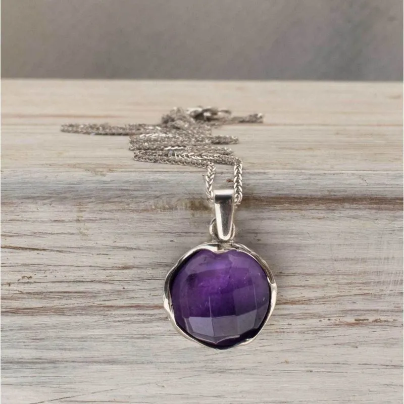 14K White Gold Round Purple Amethyst 12mm Pendant