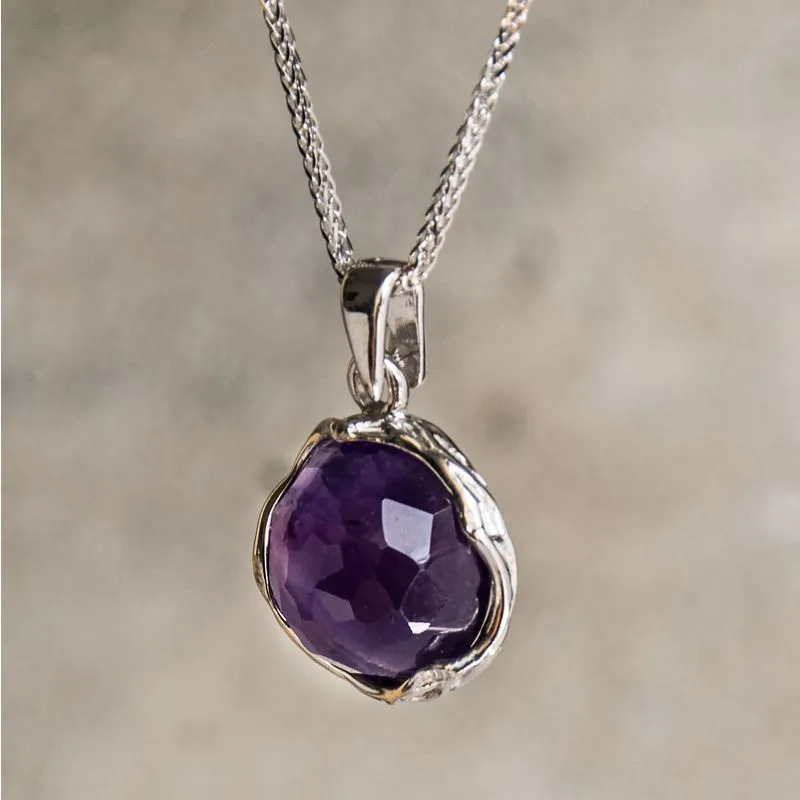 14K White Gold Round Purple Amethyst 12mm Pendant