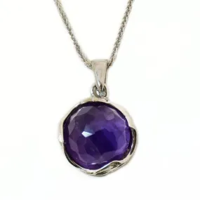 14K White Gold Round Purple Amethyst 12mm Pendant