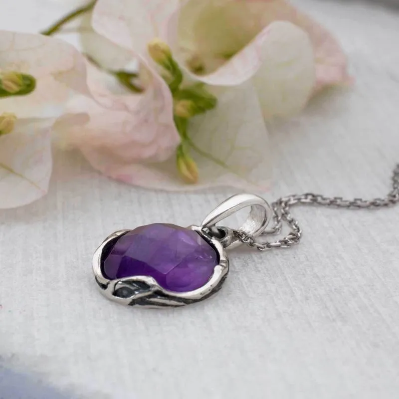 14K White Gold Round Purple Amethyst 12mm Pendant