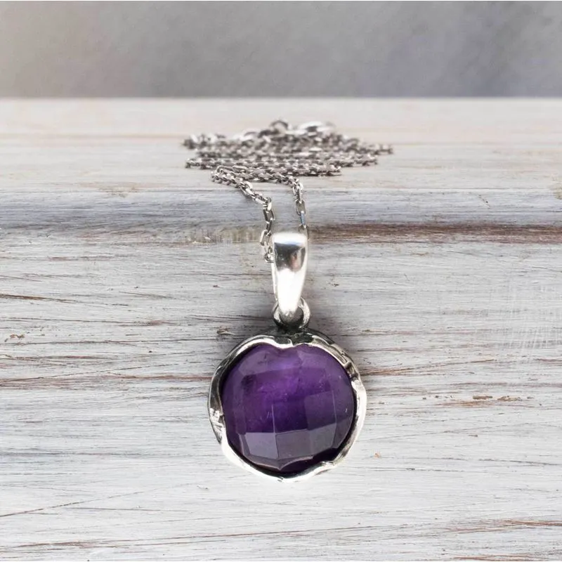 14K White Gold Round Purple Amethyst 12mm Pendant