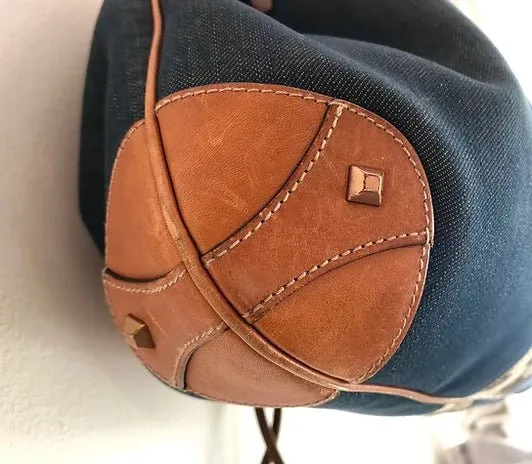 1990s GUCCI DENIM LEATHER BUCKET BAG