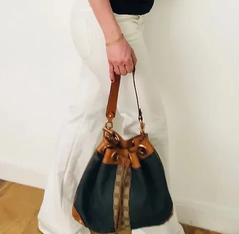 1990s GUCCI DENIM LEATHER BUCKET BAG