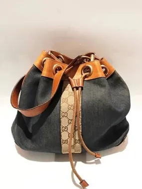 1990s GUCCI DENIM LEATHER BUCKET BAG