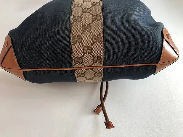 1990s GUCCI DENIM LEATHER BUCKET BAG