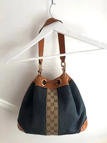 1990s GUCCI DENIM LEATHER BUCKET BAG