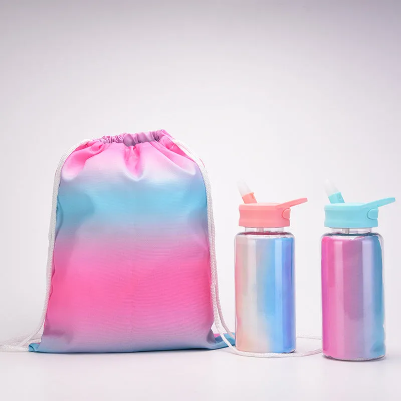 2024 New Plastic Cup Creative Gradient Cloth Bag Water Cup Set Portable Travel Outdoor Large Capacity Straw Water Bottle