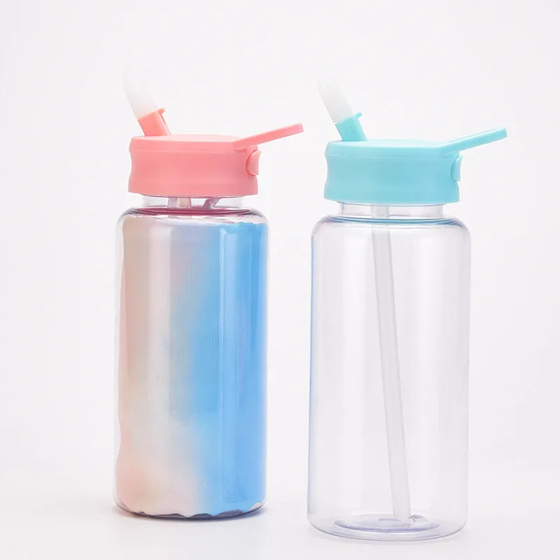 2024 New Plastic Cup Creative Gradient Cloth Bag Water Cup Set Portable Travel Outdoor Large Capacity Straw Water Bottle