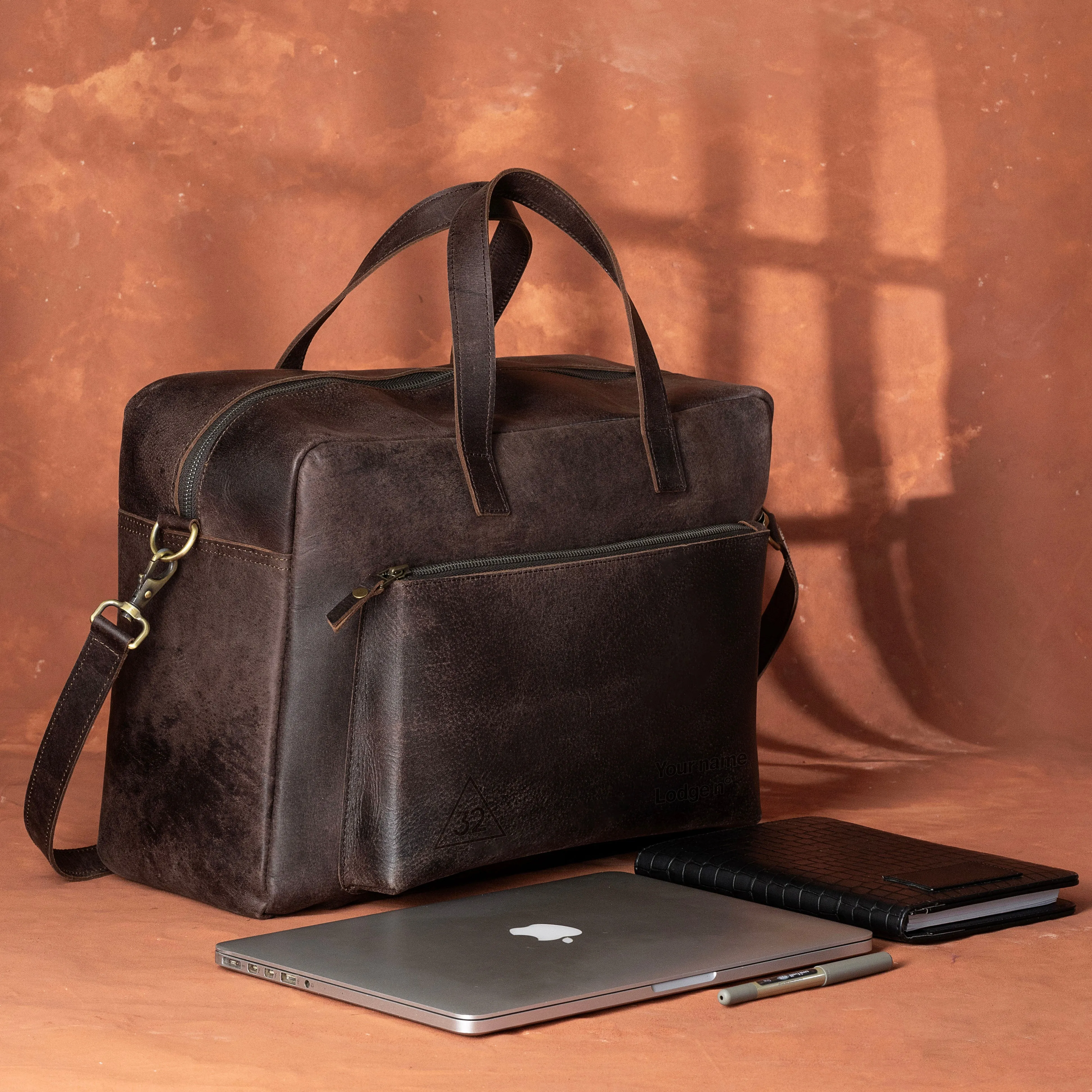 32nd Degree Scottish Rite Briefcase - Dark Brown Cow Leather