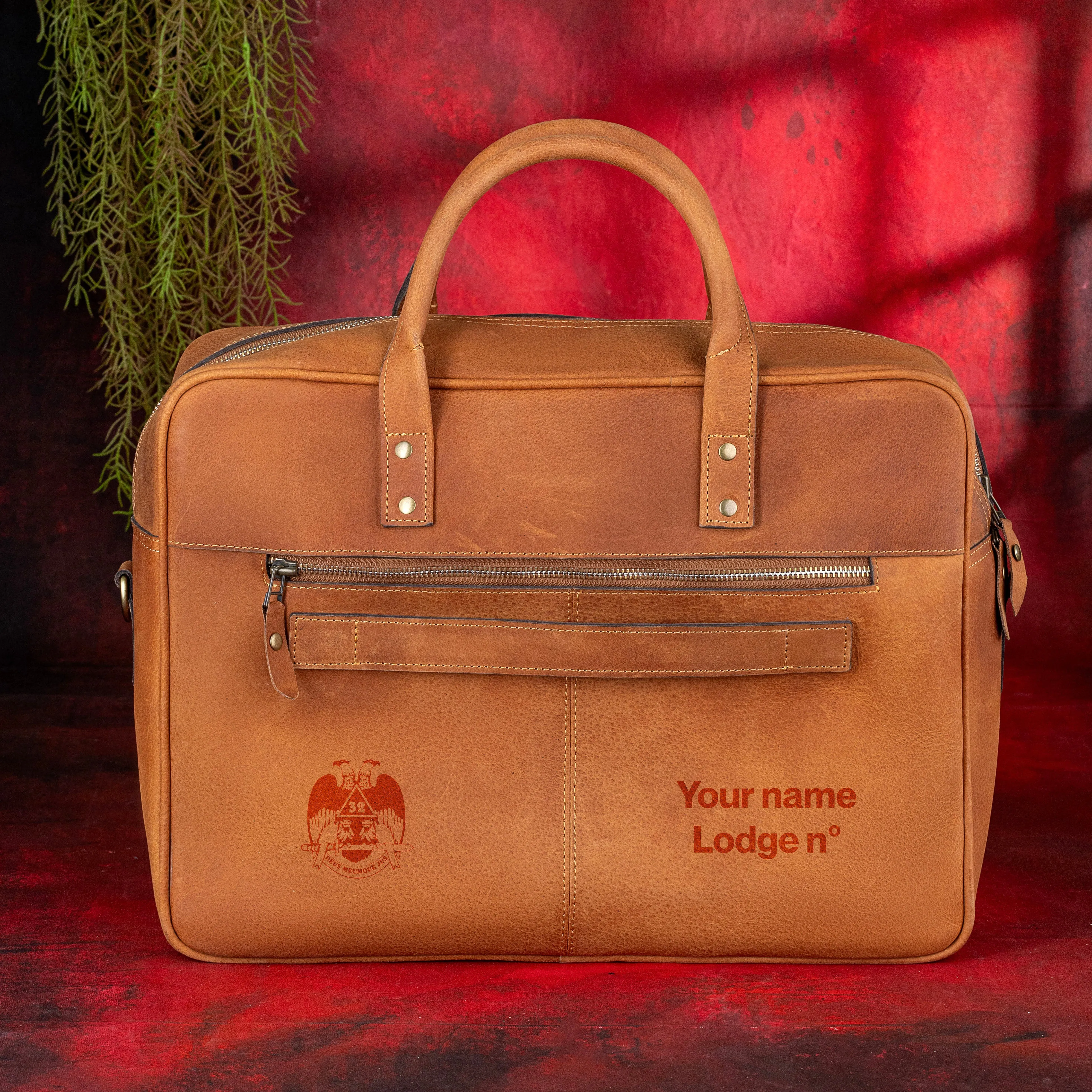 32nd Degree Scottish Rite Briefcase - Wings Down Brown Leather Crazy Horse finish