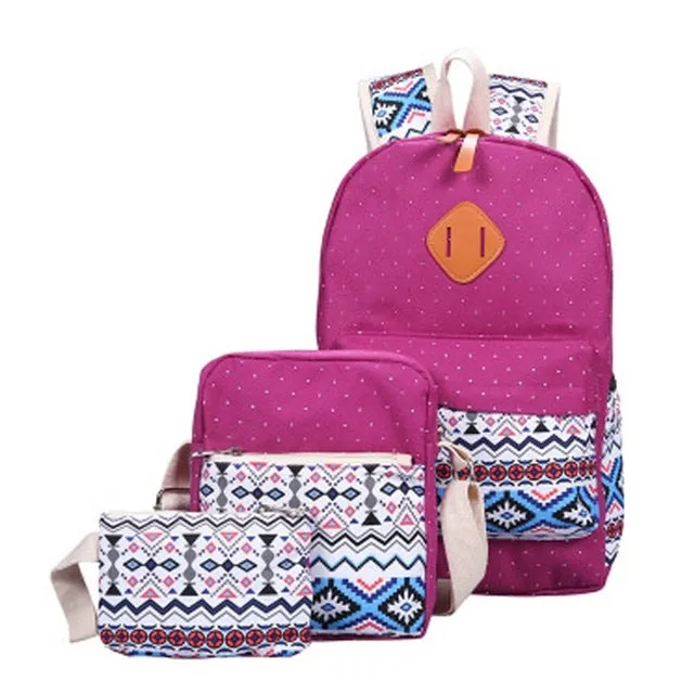 3Pcs/Set Canvas Printing Backpack