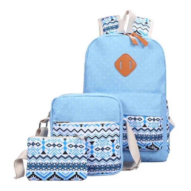 3Pcs/Set Canvas Printing Backpack