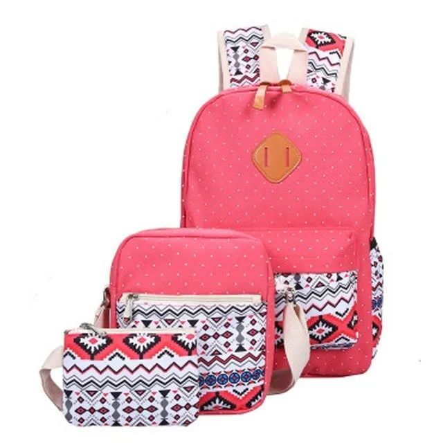 3Pcs/Set Canvas Printing Backpack