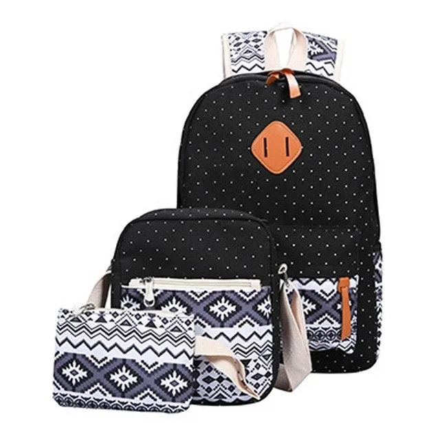 3Pcs/Set Canvas Printing Backpack