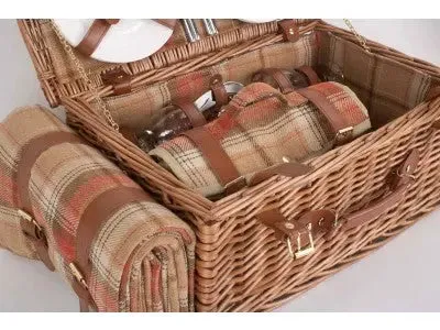 4 PERSON AUTUMN RED TARTAN HAMPER