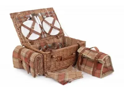 4 PERSON AUTUMN RED TARTAN HAMPER