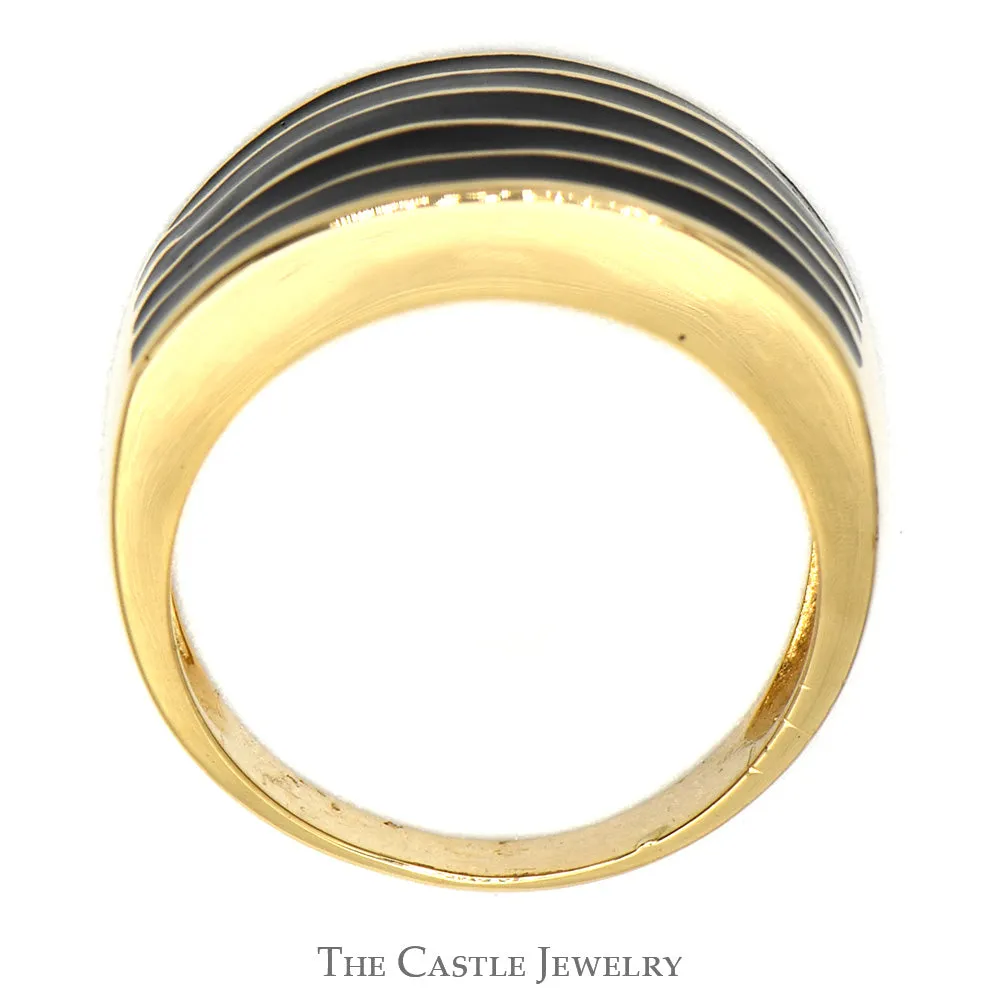 5 Row Black Enamel Striped Ring in 14k Yellow Gold Tapered Setting