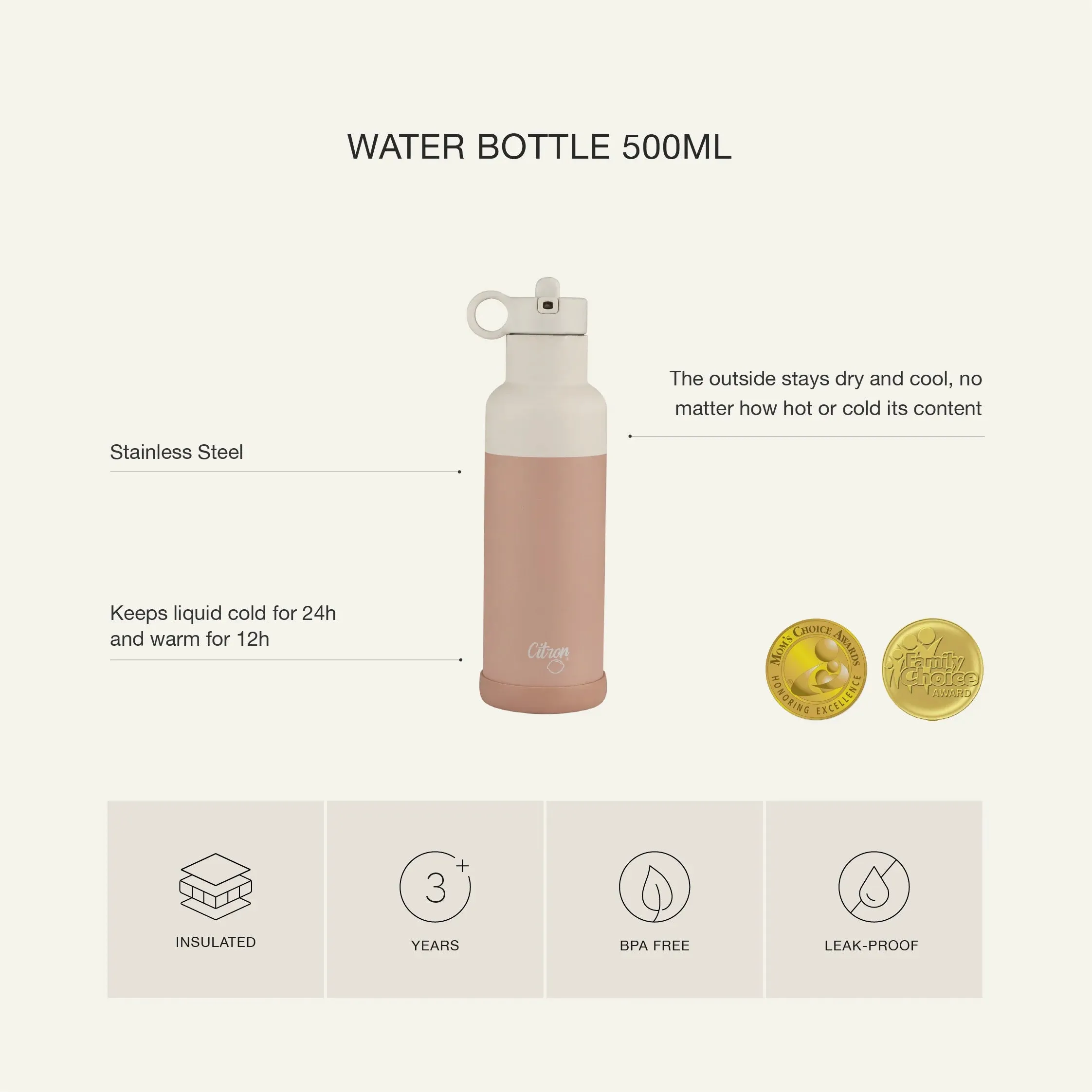 500ml Insulated Water Bottle Green