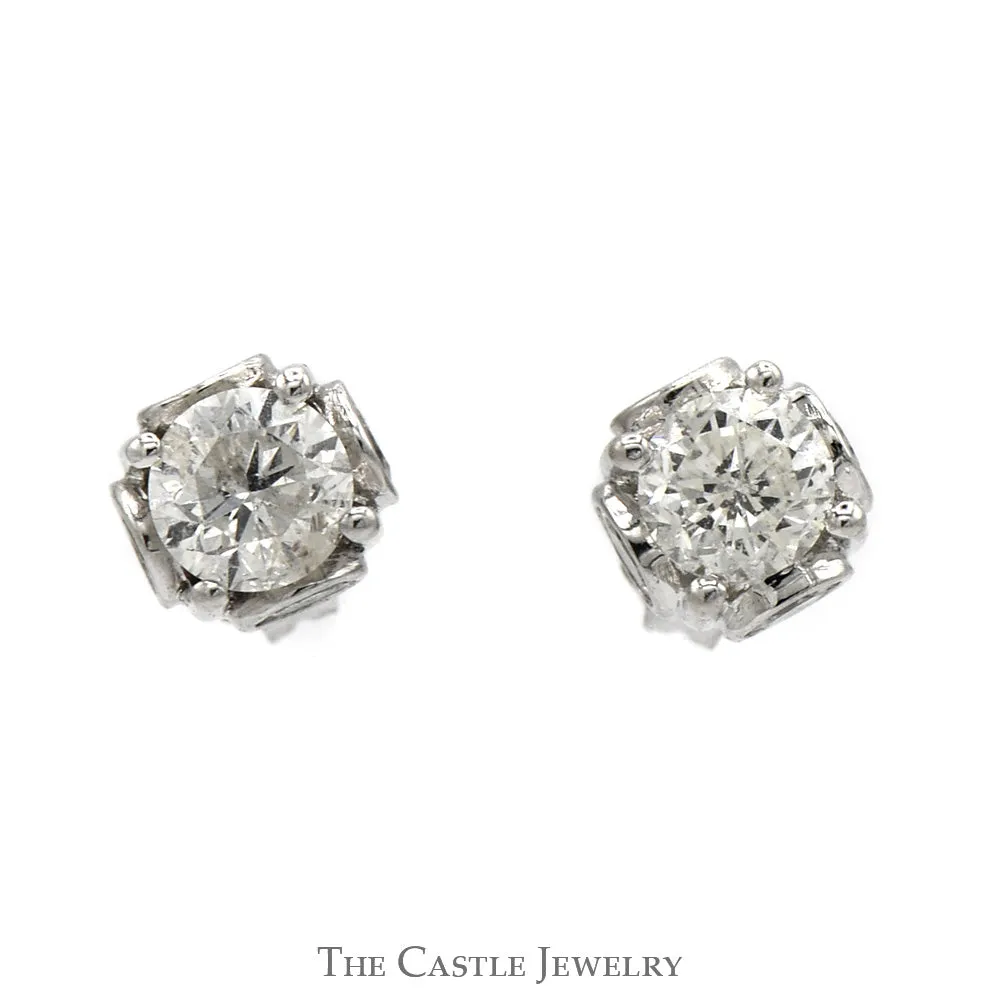 .85cttw Round Diamond Stud Earrings With Butterfly Pushbacks in 10k White Gold