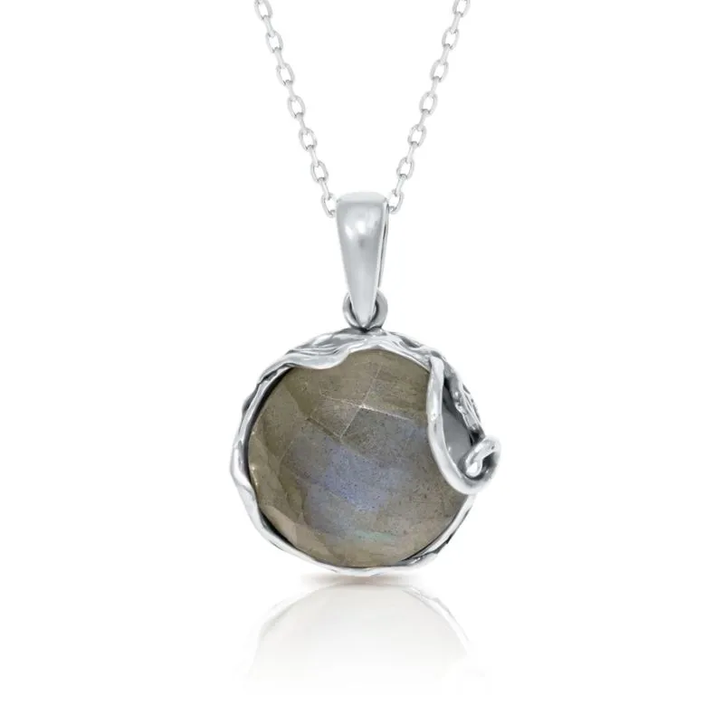 925 Sterling Silver Round Brown Labradorite 14mm Pendant