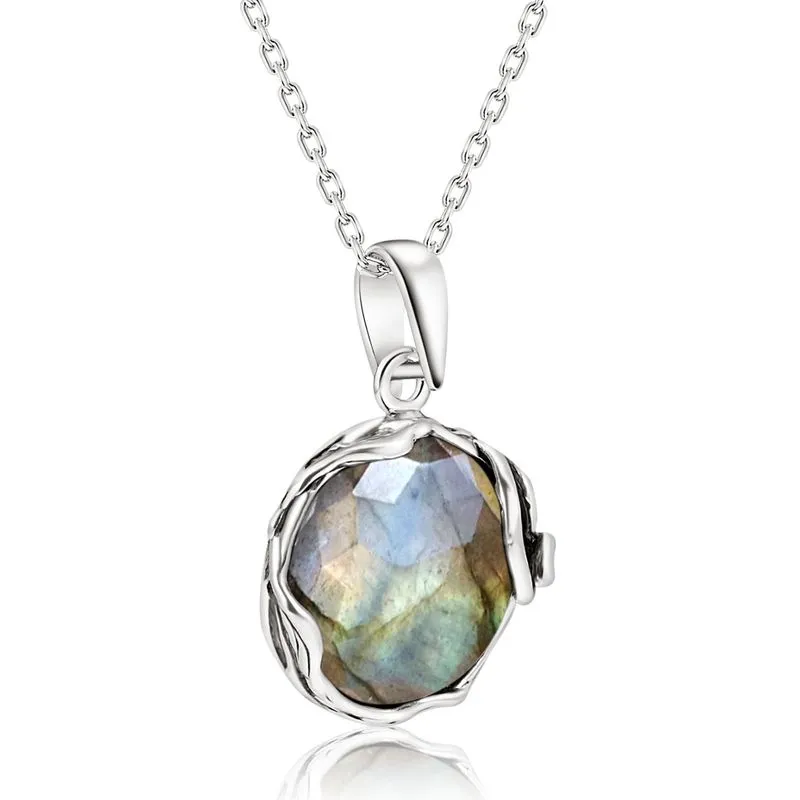 925 Sterling Silver Round Brown Labradorite 14mm Pendant