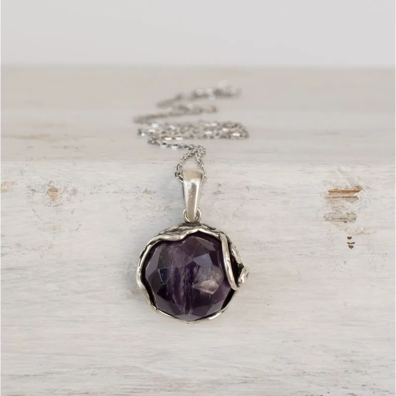 925 Sterling Silver Round Purple Amethyst 14mm Pendant