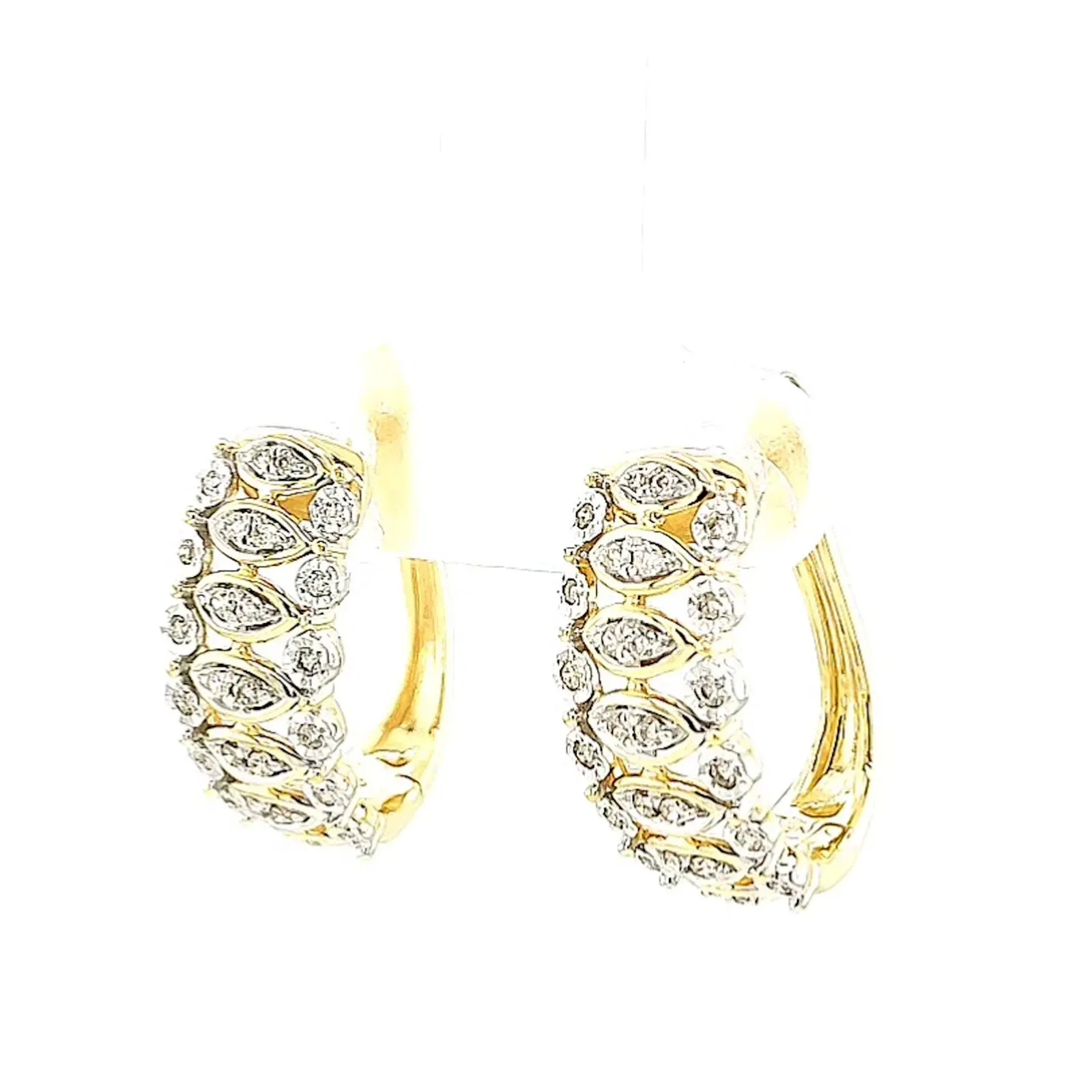 9ct Yellow Gold Round Brilliant Cut 1/4 CARAT tw of Diamonds Huggies Earrings