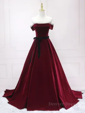 A-Line Burgundy Long Prom Dresses Burgundy Formal Evening Dresses