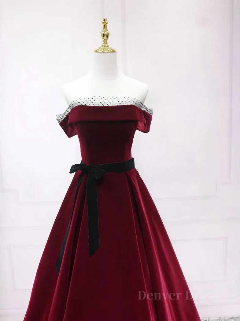 A-Line Burgundy Long Prom Dresses Burgundy Formal Evening Dresses