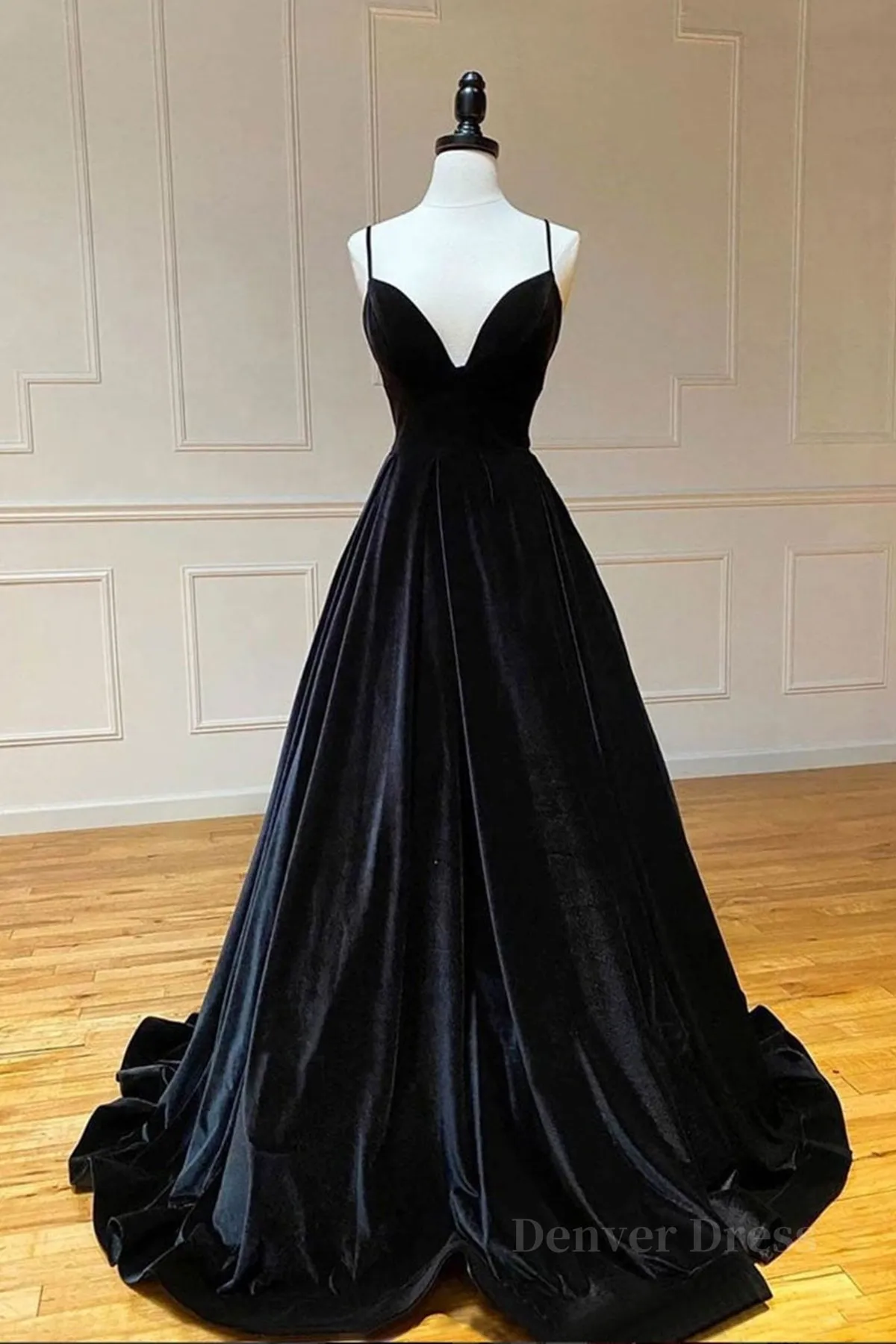 A Line V Neck Backless Black Velvet Long Prom Dresses V Neck Black Formal Dresses Black Velvet Evening Dresses