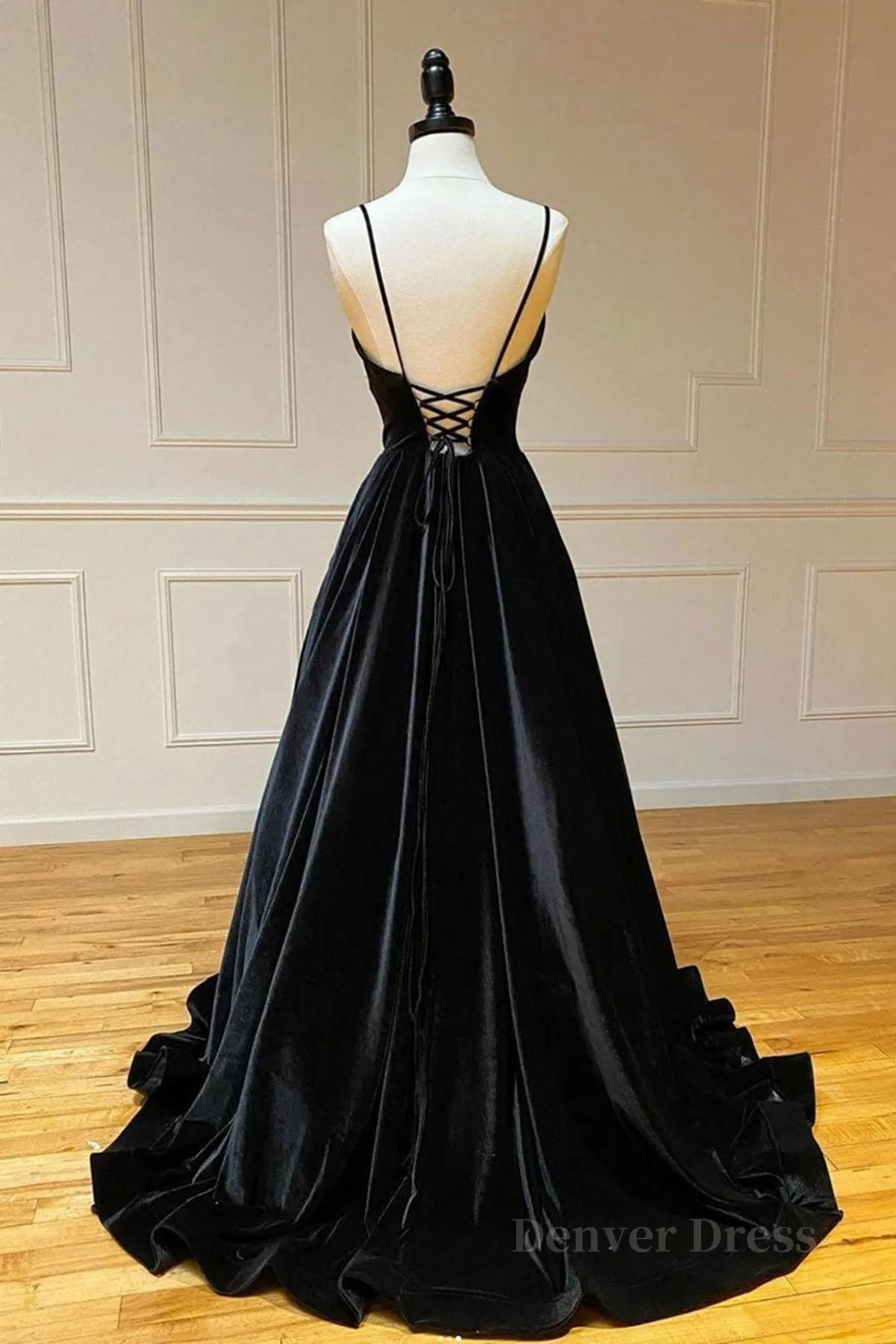 A Line V Neck Backless Black Velvet Long Prom Dresses V Neck Black Formal Dresses Black Velvet Evening Dresses