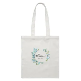 Add Your Own Text Teacher Blue Leaves Wreath Addname And Add Text White Canvas Bag