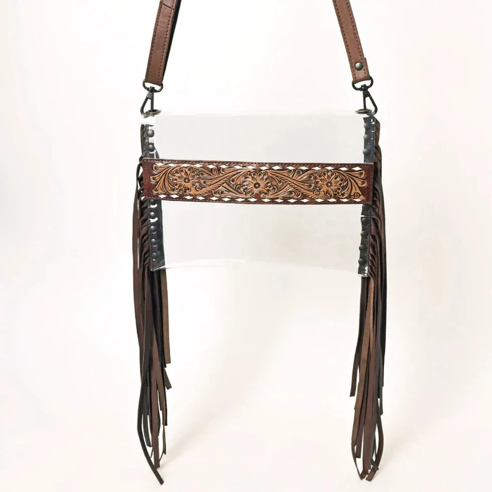 American Darling Floral Tooled Leather & Fringe Clear Crossbody Bag