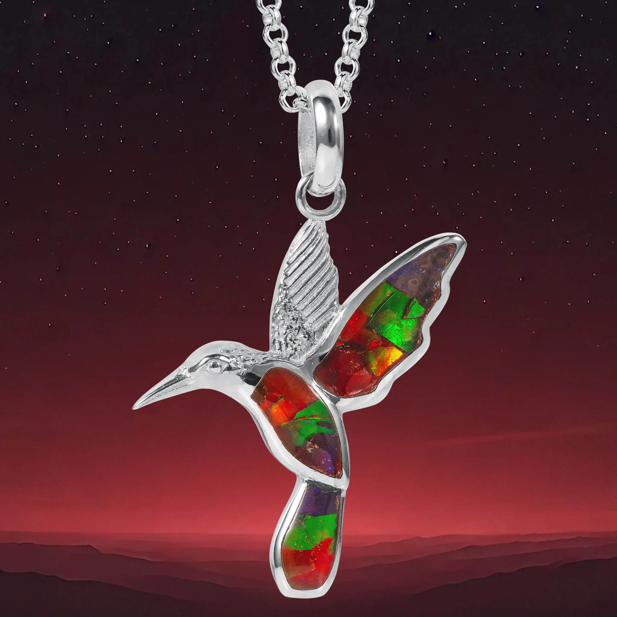 Ammolite Hummingbird Pendant