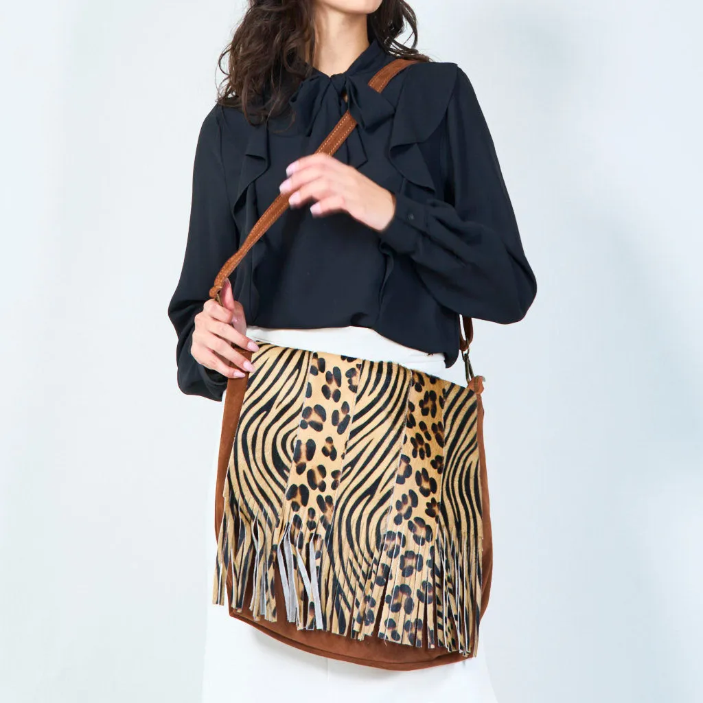 Animal print fringe crossbody bags wholesale