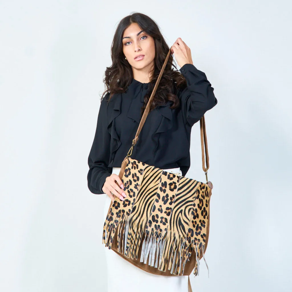 Animal print fringe crossbody bags wholesale