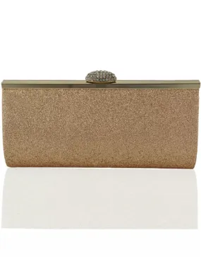 ASHANTI DIAMANTE CLASP SATIN LINING CLUTCH PURSE EVENING BAG IN GOLD GLITTER