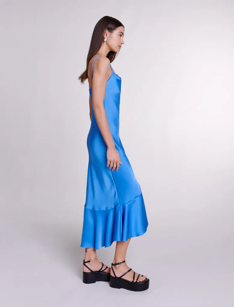 Asymmetric satin-effect maxi dress