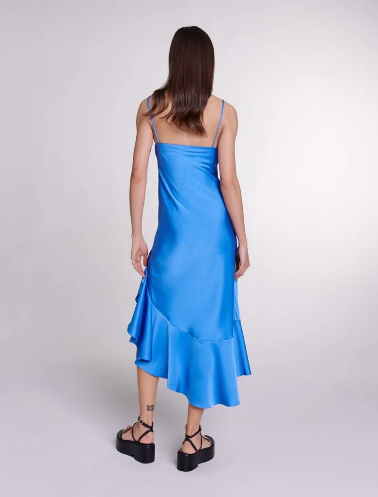 Asymmetric satin-effect maxi dress