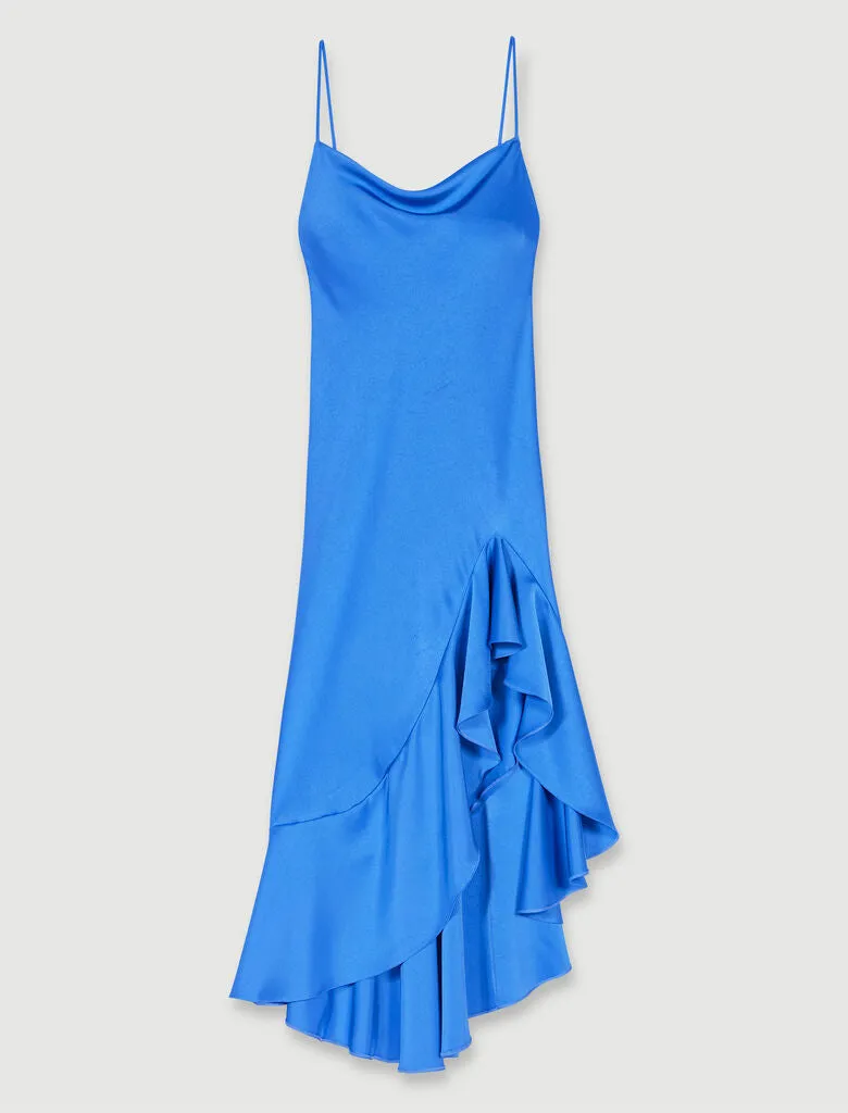 Asymmetric satin-effect maxi dress