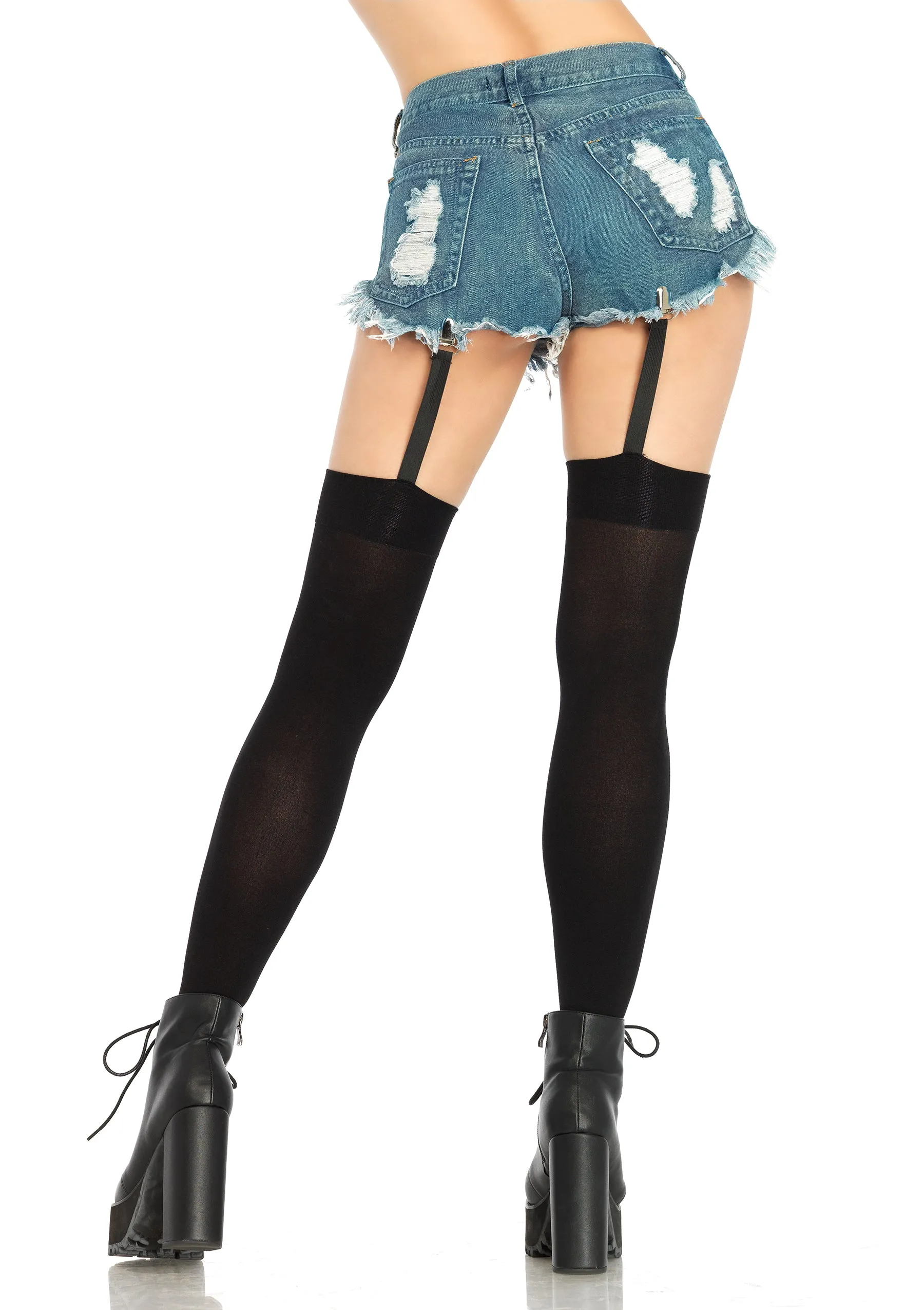 Attached Clip Garter Thigh Highs