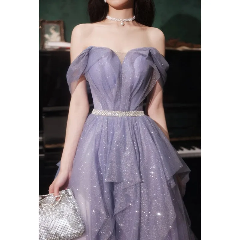 Banquet Evening Dress  New Light Luxury Minority High-End High-Grade Temperament Purple Annual Meeting Host Performance Dress