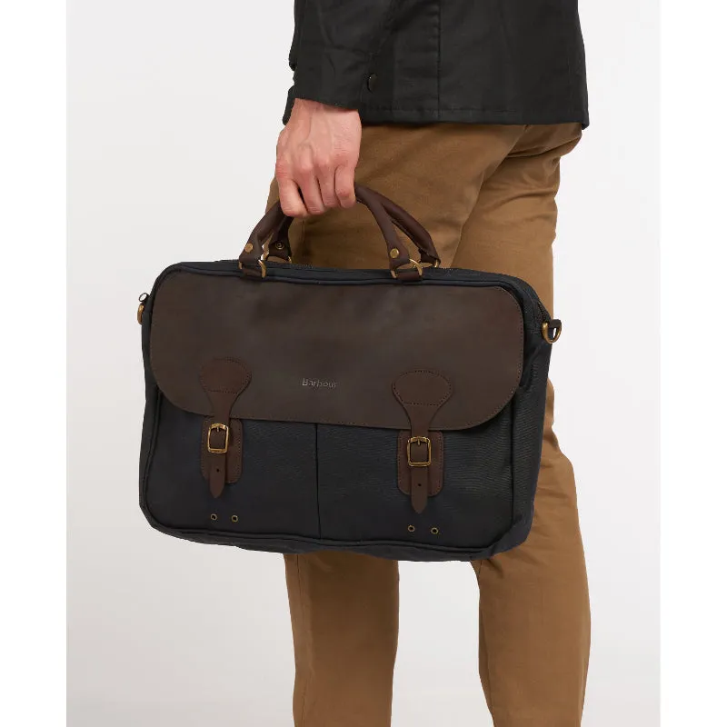 Barbour Wax Leather Briefcase - Navy