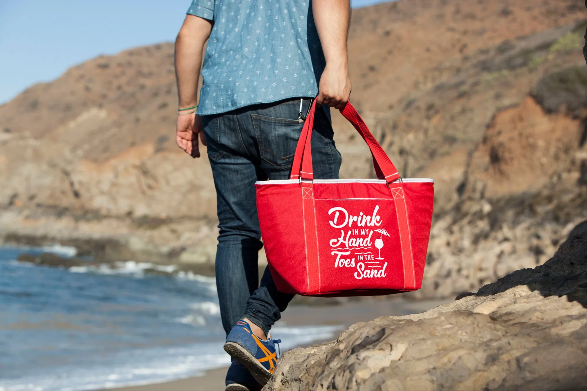 Beach Sayings Drink in my Hand Toes in the Sand - Topanga Cooler Tote Bag